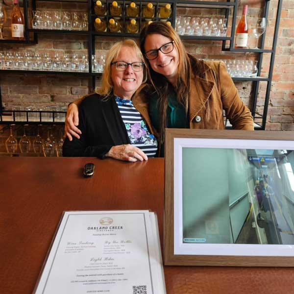 Rachel with a colleague in the Oakland Creek Vineyards tasting room