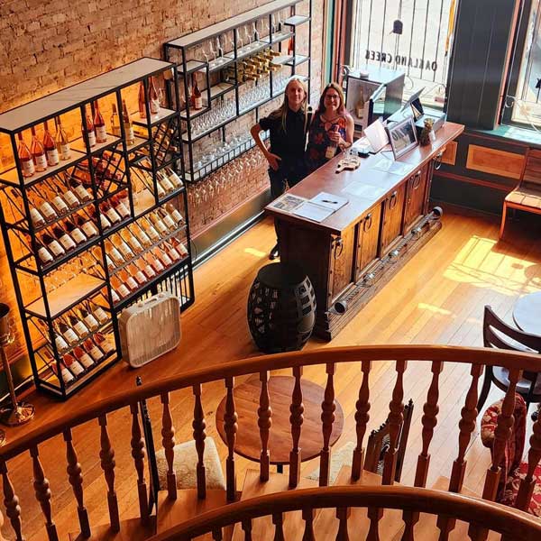 The view from the top of the stairwell into the Oakland Creek Vineyard tasting room